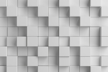 Poster - Modern abstract background featuring a pattern of white  cubes arranged in a geometric grid creating a dynamic visual effect and depth.