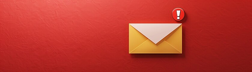 Poster - Yellow Envelope with Red Exclamation Mark on Red Background.