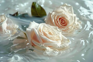 Poster - Three white roses floating in a bowl of water