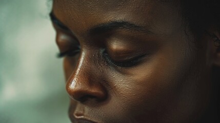 Wall Mural - A close-up view of a woman's face with her eyes shut, great for representing calmness or serenity