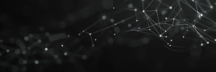 Poster - Abstract digital visualization of interconnected nodes in a dark space, representing technology and data.