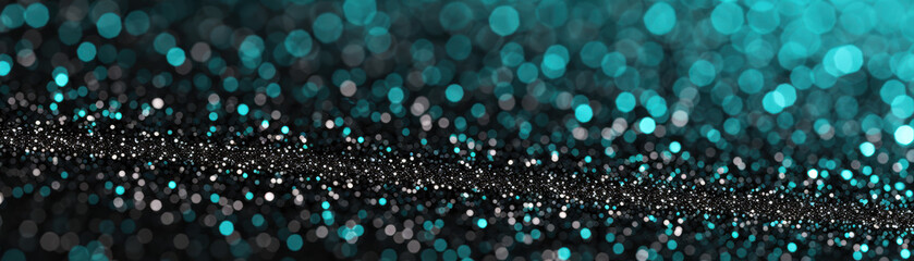 Poster - Vibrant abstract background with black and turquoise bokeh lights creating a festive, magical, and dreamy atmosphere. Perfect for celebrations or digital design.