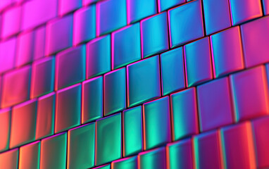 Poster - Vibrant and colorful abstract background of  geometric tiles with a glossy finish, showcasing a modern and dynamic visual design in shades of pink, blue, and green.