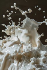 Wall Mural - A close-up shot of milk splashing into a bowl, with a creamy texture and a slight ripple effect