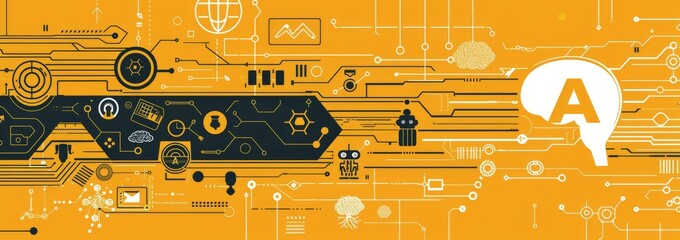 Poster - AI Technology Circuitry With Abstract Icons