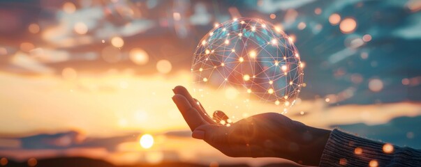 Poster - In 2022, human hand holding trends of internet technology and digital innovation businesses concept, hand of businessman holding internet technology cloud.