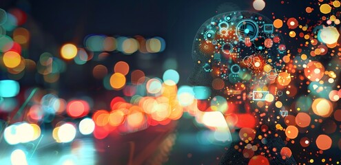 Poster - Abstract light background with blurred city technology concept