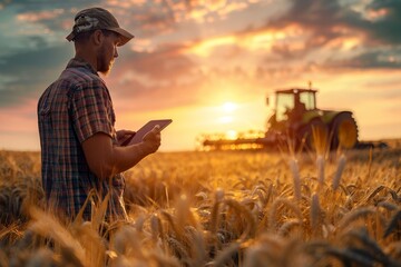 Poster - In agriculture, business farmers use technology to monitor their farms using big data, climate conditions, smart technology, and new technology.