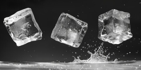 Poster - Three pieces of ice falling into the water