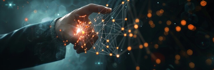 Poster - Metaverse Universe Hand touching concept, a concept shift in digital transformation.