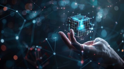 Poster - New technology using blockchain for transferring digital information, big data and blockchain technology connection concepts, digital money and technology global network in the future.