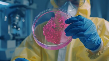 Poster - An employee of a semiconductor fabrication plant holds a silicon wafer in his hand.