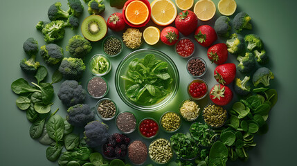 Rainbow Arrangement of Fruits & Vegetables with Leafy Greens