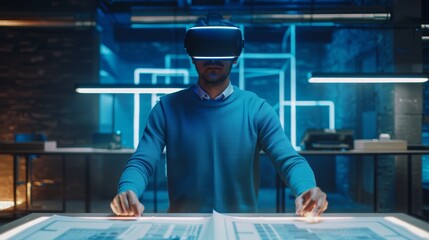 Poster - Gestures and manipulations of components are performed using augmented reality by a software development engineer wearing a virtual reality headset. The engineering facility contains blueprints of