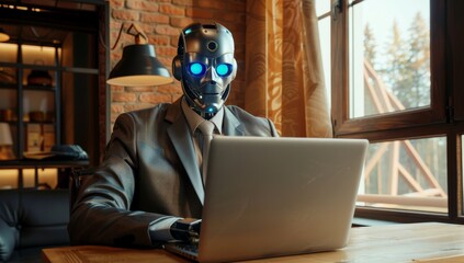 Poster - Stock chatbot robot assistant using computer as stock. Business concept. Stock view.