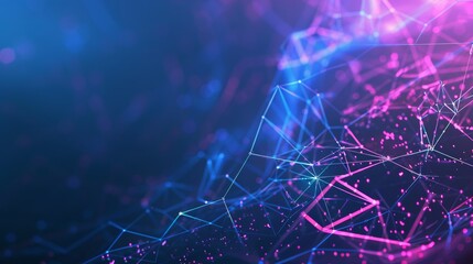 Poster - An abstract background with a cyber network grid and connected particles is made up of blue and pink colors.