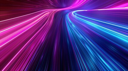 Poster - A 3D rendered abstract neon background with blue and pink neon lines reflected on a floor