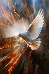 Poster - A white bird soaring through the air with outstretched wings