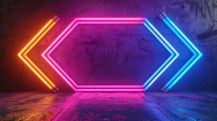 Poster - Data transfer metaphor. Abstract minimalist geometric background. Neon arrow.