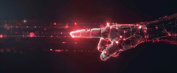 Poster - Creating a digital hand hologram on a dark background with copy space. Using a neural network connection and communicating with the stock collection.