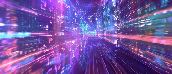 Poster - A POV motion blur graph and hexagon grid constructed using abstract high-speed technology