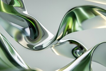 Canvas Print - Detailed stock illustration of silver and green wavy textures with shiny satin surfaces