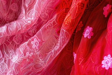 Canvas Print - Close-up shot of a woman in a bright red and pink dress, perfect for fashion or lifestyle photography