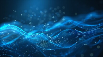 Poster - An abstract background of blue digital particles flowing through cyberspace