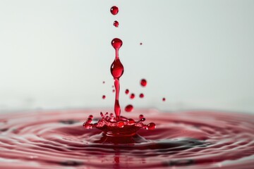 Aufkleber - A single red liquid drop falls from above into a clear pool of water, creating ripples and disturbance