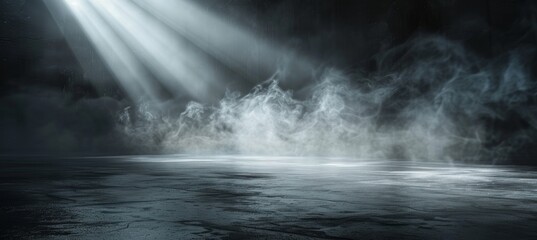 Poster - An empty dark abstract cement wall and gradient studio room background with smoke floats above for display products.