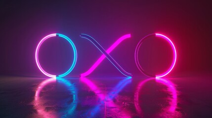 Poster - Render of 3D abstract neon wallpaper with a curvy, glowing shape lit from ultraviolet light