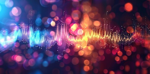 Poster - A 3D render with colored glowing lines and an abstract neon background