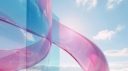 Wall Mural - 3d render abstract light blue curve glass pattern with gradient color. Background, banner, or cover element.