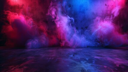 Canvas Print - An abstract neon background with neon lights and smoke.