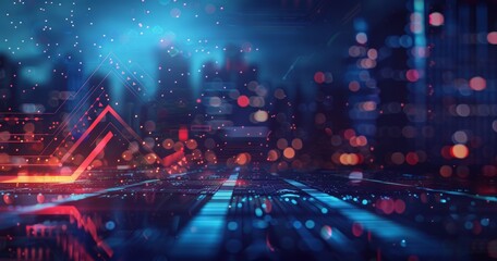 Poster - A blurred city abstract lights background with a technology screen