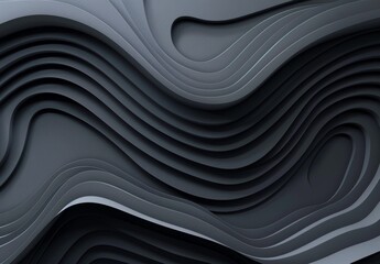 Canvas Print - Flowing geometric shapes composition on a black background. Abstract paper cut decoration on a wavy background.