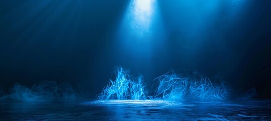 Poster - Dark blue abstract cement wall and studio room with smoke floats up the interior texture for product display wall