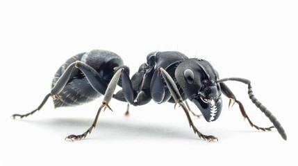 Wall Mural - A close-up view of a small black insect on a white background