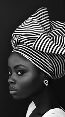 Sticker - a beautiful african woman wearing a striped head wrap