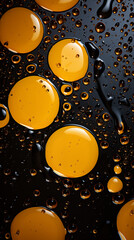 Yellow Drops of Water Paint Dripped on Black Background, Abstract Image, Texture, Pattern Background, Wallpaper, Cover and Screen of Smartphone, Cell Phone, Computer, Laptop, Format 9:16 and 16:9