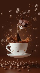 Poster - a cup of coffee with chocolate bar falling from it