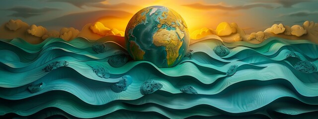 Wall Mural - A globe with a paper cut-out style, featuring layered, textured elements.