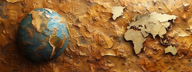Wall Mural - A globe with a paper cut-out style, featuring layered, textured elements.