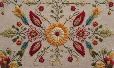 Aufkleber - A hand-stitched floral design on a piece of fabric