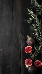 Poster - figs and rosemary on a dark wooden background