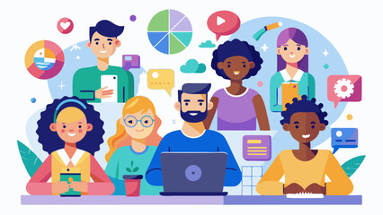 Wall Mural -  People working on making design together vector illustration