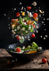 Sticker - salad with toppings falling from a black bowl