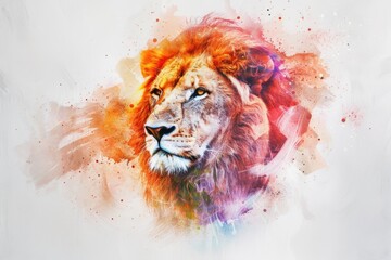 Poster - A majestic lion's face on a plain white background