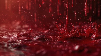 Poster - A close-up shot of red liquid flowing downward, suitable for use in medical or science-related contexts