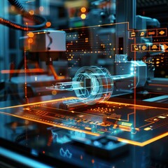 Leinwandbilder - Advanced manufacturing, holographic design interface, industrial setting, cutting-edge technology